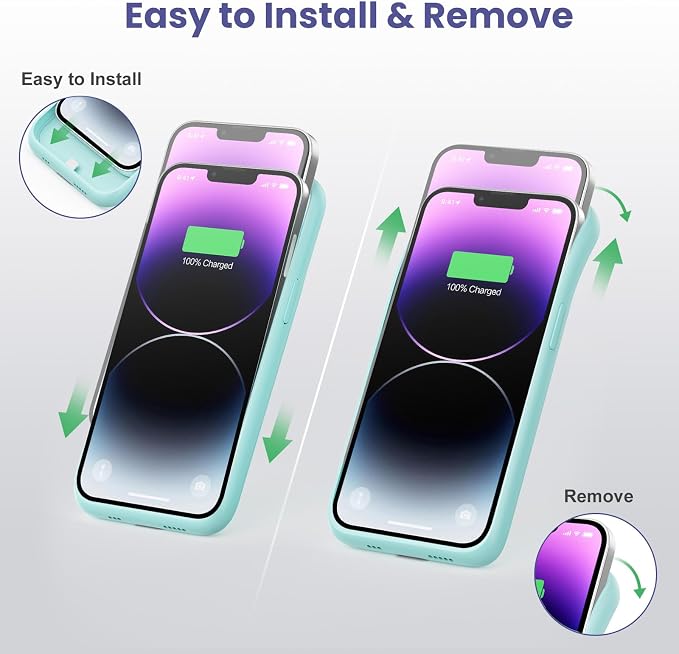 Feob Battery Case for iPhone 13/13 Pro/14,[2025 Upgraded] 7500 mAh Ultra-Slim Portable Extended Charger Cover for iPhone 13/13 Pro/14 Charging Case (6.1 Inch)-Green