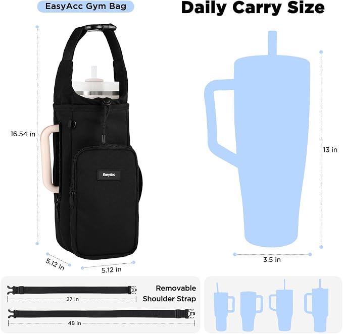 EasyAcc Magnetic Gym Bag, Upgraded 5X Super Strong Magnetic Gym Water Bottle Bag Holder Carrier, 5 Built-in Magnets, Phone Pockets, Shoulder Strap, Gifts for Gym Lovers Gym Accessories for Men Women