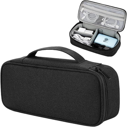 Teskyer Tech Organizer Pouch with Handle, Black | Water-Resistant Fabric, Adjustable Dividers, Multiple Compartments, Protective Lining, Travel and Office Use