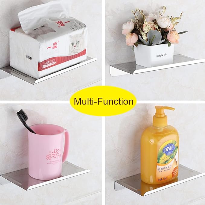 Bathroom Small Cell Phone Shelf Stainless Steel Anti-Slip Phone Holder Stand Wall Mounted for Small Speaker Smartphone Baby Wipes, Polished Chrome