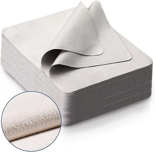 100 PCS Glasses Clean Cloth Suede, Lens Clean Cloth for Lenses, Glasses, Screens, Cameras, iPad, iPhone, Eyeglasses (6"x7", 100PCS/Grey)
