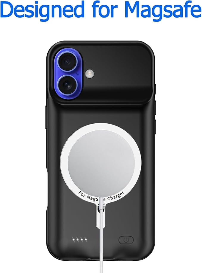 Battery Case for iPhone 16, Upgraded 10000mAh Portable Protective Charging Case with Wireless Charging Compatible with iPhone 16 (6.1 inch) Rechargeable Battery Pack Charger Cover with Carplay (Black)