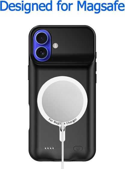 Battery Case for iPhone 16, Upgraded 10000mAh Portable Protective Charging Case with Wireless Charging Compatible with iPhone 16 (6.1 inch) Rechargeable Battery Pack Charger Cover with Carplay (Black)