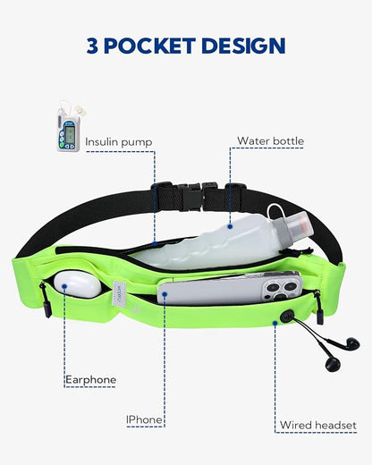WATERFLY Running Belt Fanny Pack: Runner Marathon Jogging Waist Pack Sport Workout Exercise Fitness Phone Holder Belt for Men Women Jogger Slim Waistband