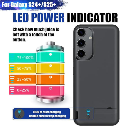 [Upgraded Battery Case for Samsung Galaxy S25+ / S24+, 5000mAh Rechargeable Extended Battery Charging Charger Case, Add 100% Extra Juice (6.7 Inches) Black