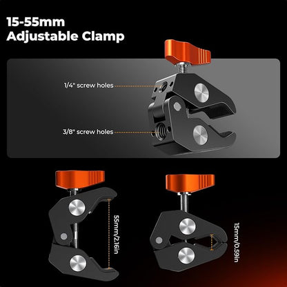 K&F CONCEPT 9.8" Magic Arm Clamp with Cold Shoes 360° Ball Heads Camera Arm Mount for Monitor/Flash/Microphone/DSLR Camera