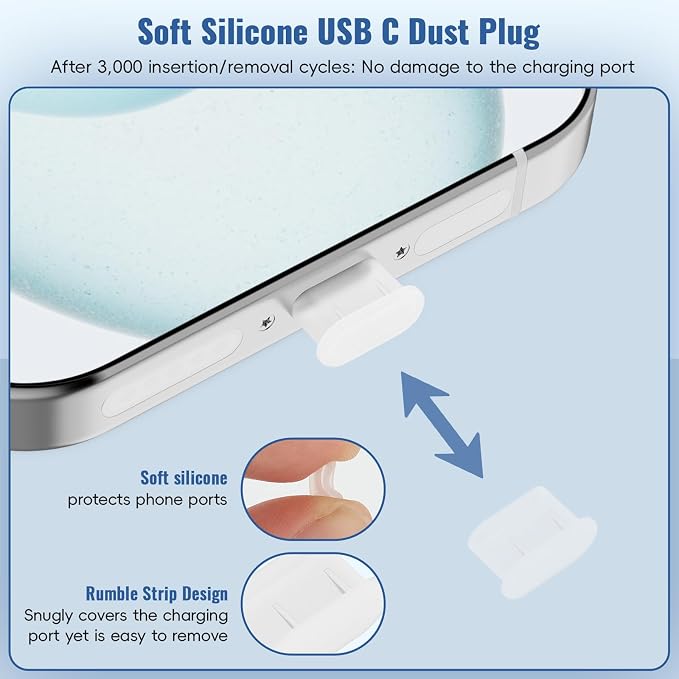 Silicone USB C Dust Plug with Phone Speaker Cover,5-in-1 31 Pack Charging Port Cover Cleaning Kit,Type C Anti Dust Plug for iPhone 15/16/17/Samsung Galaxy/One Plus/Google Pixel/All USB C-Port Devices