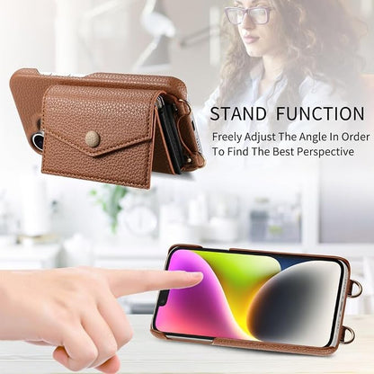 Crossbody Case for iPhone 17/17 Pro/17 Air/17 Pro Max, Stylish Wallet Leather Cover with Card Holder and Makeup Mirror Phone Case,17pro,Black