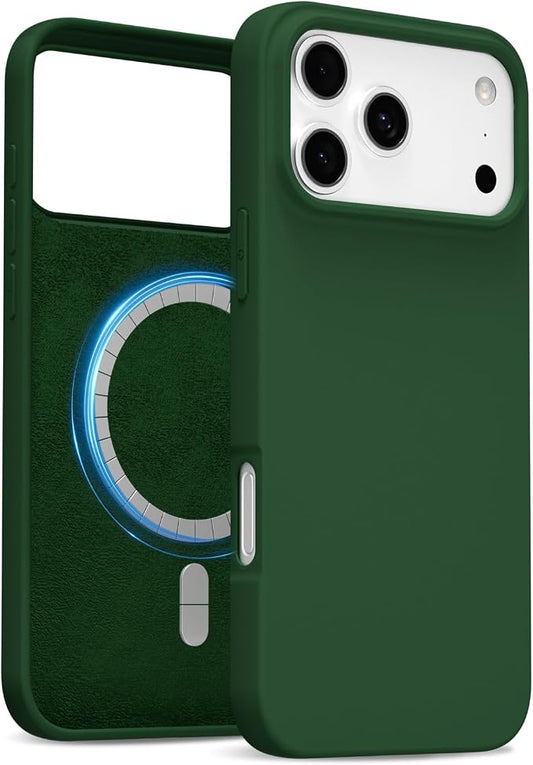 for iPhone 17 Pro Max Case Silicone Compatible with Magsafe Case, Ultra Slim Thin Magnetic Phone Cases Mag Safe, Cute Soft Rubber Gel Matte Plain Wireless Charging Cover for Women, Dark Green