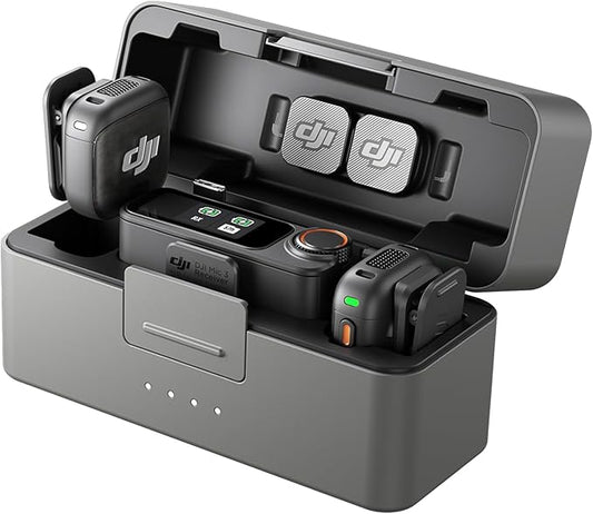 DJI Mic 3 (2 TX + 1 RX + Charging Case), Wireless Microphone for iPhone/Camera/Android, Ultralight, Adaptive Gain Control for Balanced Volume, Dual Band Anti-Interference, 28hrs Use, Vlog