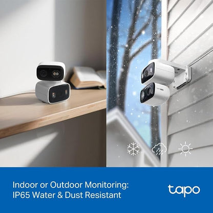 Tapo 2K Indoor/Outdoor Dual Lens Pan/Tilt Wired Security Camera - 125° Wide-Angle View + 6mm Zoom, Motion Track, Person/Vehicle Detection, Subscription-Free Local Storage or Optional Cloud, C246D