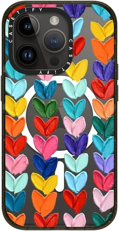 CASETiFY Impact iPhone 14 Pro Case [4X Military Grade Drop Tested / 8.2ft Drop Protection/Compatible with Magsafe] - Polka Daub Hearts - Glossy Black