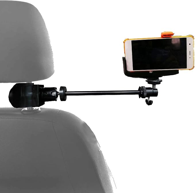 3in1 Universal Heavy Duty Car Headrest Mount Holder w/Clamp/Adjustable Robust Magic Arm and 360° Rotation for DSLR Camcorder/Action Camera/Smartphone etc