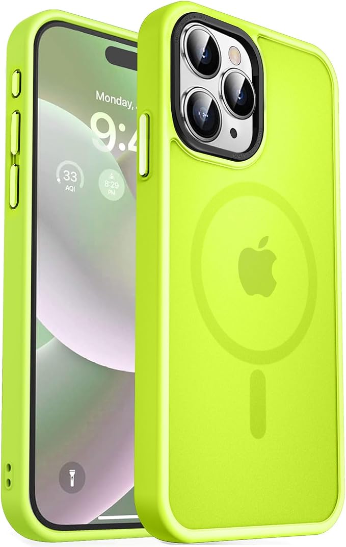 MOCCA Strong Magnetic for iPhone 15 Pro Max Case, [Compatible with Magsafe][13FT Military Drop Protection] Slim Translucent Matte Shockproof Case for iPhone 15 ProMax Case 6.7'' - Fluorescent Green