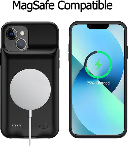 Battery Case for iPhone 13, [10000mAh] Enhanced Rechargeable Portable Protective Qi Wireless Charger Case Battery Pack Support CarPlay Wireless Charging Cover Compatible with iPhone 13(6.1 inch)-Black