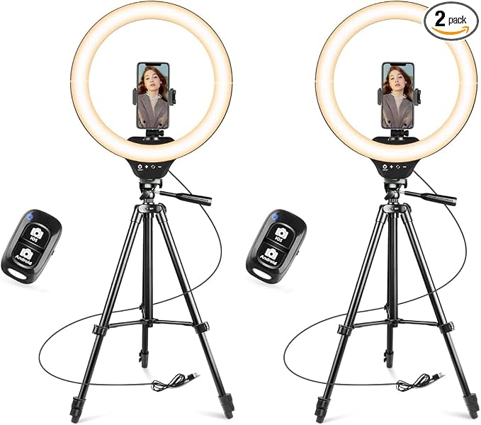 Sensyne 14" Ring Light with Tripod Stand, LED Circle Light with Phone Holder, for Photo Selfie, Video Recording, Zoom Meeting (Pack of 2)