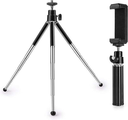 Mini Tripod for Webcam and Phone, 4-9 inch Metal Extendable Webcam Stand with Phone Holder, Tabletop Tripod