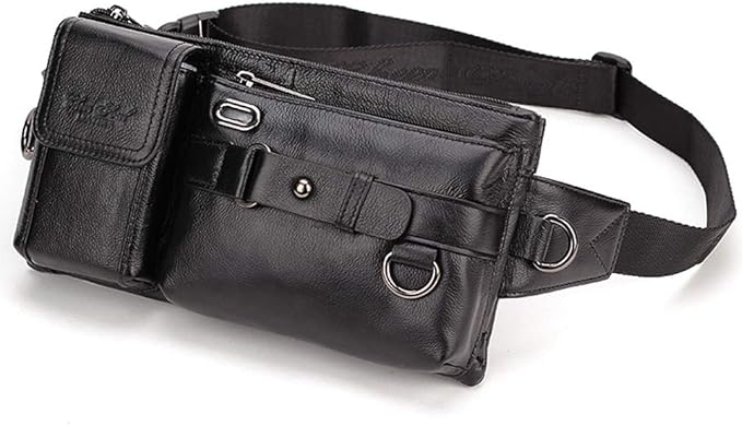 KPYWZER Vintage Leather Waist Bag Fanny Pack for Men&Women Hip Bum Bag with Adjustable Strap for Outdoors Workout Traveling Casual Running Hiking Cycling Black
