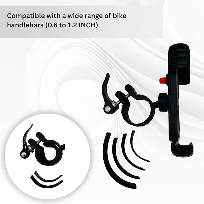 Bike Phone Holder, Phone Holder for Bike, Phone Holder Handlebar, Phone Mount, 360° Handlebar Mount with Secure Lock, Anti-Vibration Pads, Quick-Release Clamp, Fits 4.7″–6.8″ Smartphones