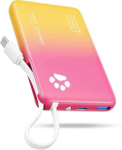 INIU PawGo Portable Charger, 45W PD 10000mAh Slim Power Bank with Built-in USB-C, Travel Airplane Camping Hiking, for Family Commuter Students Photographers