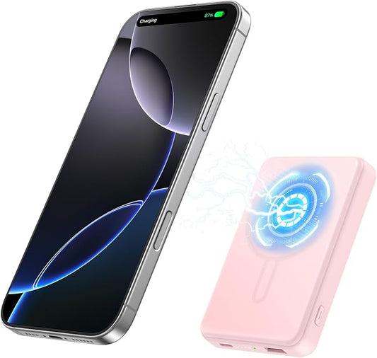 for Magsafe Portable Charger Power Bank, 12000mAh Magnetic Power Bank with 15W Wireless & 20W USB C Fast Charging, Ultra-Slim Battery Pack for iPhone 17/16/15/14/13/12 Series, Travel Essential (Pink)