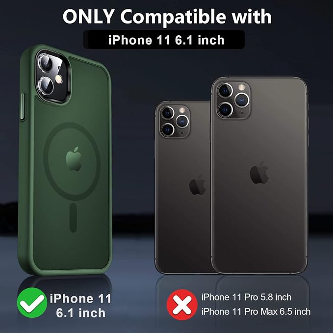 MOCCA Strong Magnetic for iPhone 11 Phone Case,[Compatible with Magsafe][Glass Screen Protector+Camera Lens Protector] Slim Thin Shockproof Cover Case for iPhone 11 6.1 inch, Midnight Green