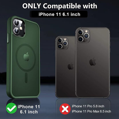 MOCCA Strong Magnetic for iPhone 11 Phone Case,[Compatible with Magsafe][Glass Screen Protector+Camera Lens Protector] Slim Thin Shockproof Cover Case for iPhone 11 6.1 inch, Midnight Green