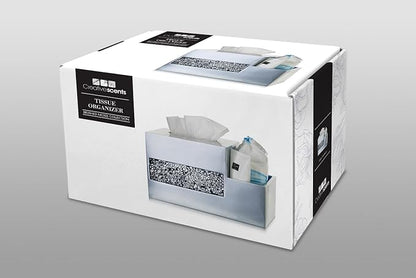 Crackled Glass Tissue Box Cover Square Silver Decorative Multi-function Storage Organizer Caddy; Tissue Box Holder & Countertop Nightstand Bedside Table Organizer Makeup, Phone, Remote Control Holder