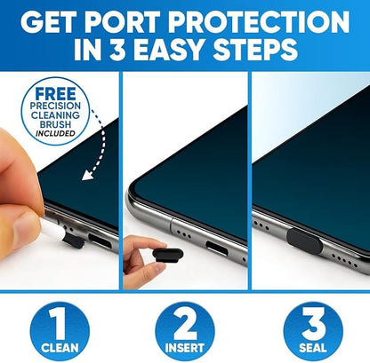 PortPlugs USB-C Dust Plugs - Easy-Grip Design, Compatible with iPhone 15/16/17 & Air, iPad Pro/Mini, MacBook Pro/Air, Galaxy S26-S8, Pixel, Android & USB-C Devices - Black (10-Pack)