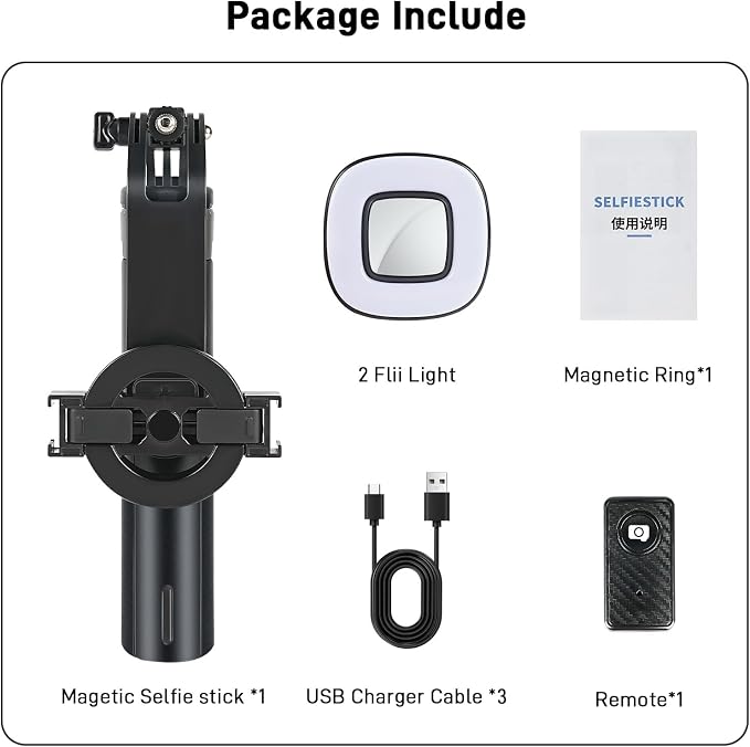 WOVTE Magnetic Selfie Stick Tripod with 2 LED Lights, 52" Tripod for iPhone with Rechargeable Remote, Portable Selfie Stick Compatible with iPhone 16/15/14/13/12 Series, Gopro and Cameras
