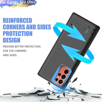 Battery Case for Samsung Galaxy S22 Ultra, 5000mAh Rechargeable Extended Battery Charging Charger Case, Add 100% Extra Juice, Not for S22 or S22+ (6.8 inch) Black