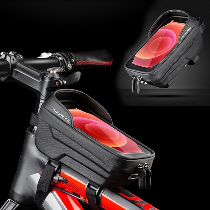Waterproof Bike Frame Bag - MTB/Road Bike Top Tube Phone Holder for Phones Under 6.5", Universal Bicycle Phone Pouch with Rain Cover & Shockproof Design, Commuter Cycling Accessories