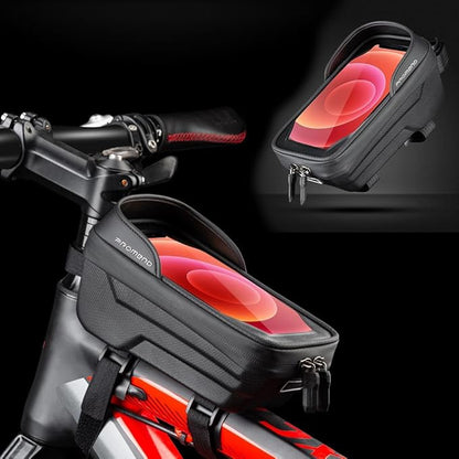 Waterproof Bike Frame Bag - MTB/Road Bike Top Tube Phone Holder for Phones Under 6.5", Universal Bicycle Phone Pouch with Rain Cover & Shockproof Design, Commuter Cycling Accessories