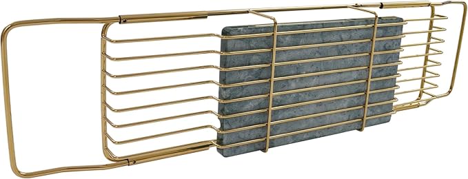 Expandable Bathtub Tray Caddy for Luxury Bath, Extra Wide Acrylic Tub Tray with Natural Marble Board, Waterproof Bath Tub Shelf for Phone, Wine, Book, Tablet Stand - Ideal Home Spa (Gold, Green)