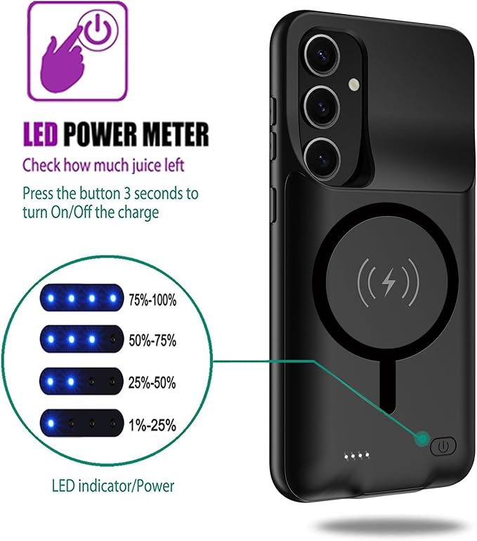 Battery Case for Galaxy S24 Plus,High Capacity 12000mAh Extended Portable Protective Charging Case Backup Compatible with Galaxy S24 Plus Wireless Charger Case with 1x Screen Protector & Cable-Black