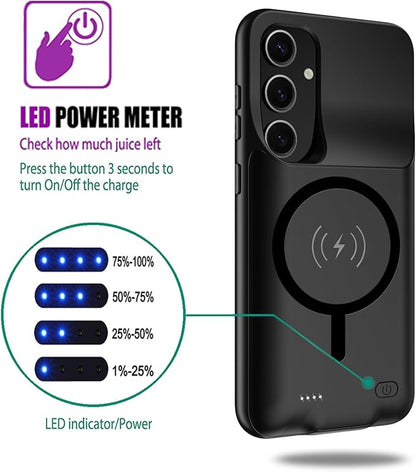 Battery Case for Galaxy S23 Plus,[12000mAh] Large Capacity Slim Portable Protective Fast Charging Case Battery Case Compatible with Galaxy S23 Plus(6.6inch) Wireless Charging Case with Carplay-Black