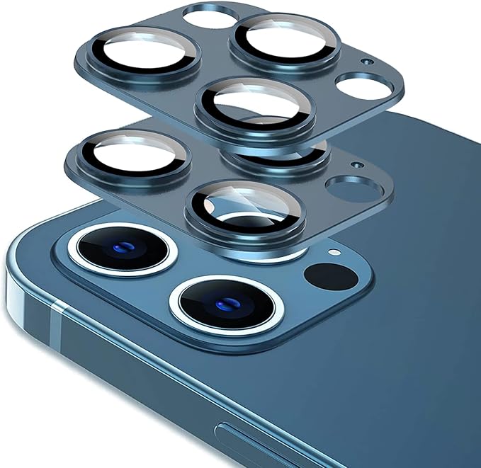 [2 Pack] Tamoria Compatible for iPhone 12 Pro Max Camera Lens Protector Metal Plus Tempered Glass Camera Cover Oneness Design, Support LIDAR Scanner, Explosion-Proof Accessories Blue