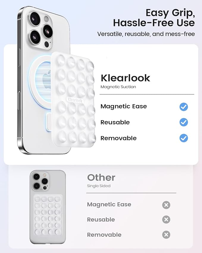 Klearlook 2PCS Magnetic Suction Phone Mount for MagSafe Case, Sticky Phone Grip Holder for iPhone, Removable Hands-Free Selfie/Video for TikTok Influencers, Women Girl Teen Gift, Transparent