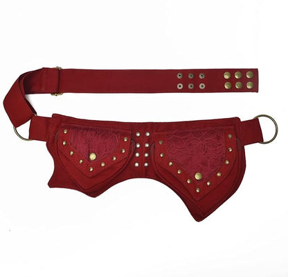 Fanny Packs for women fashionable,Fanny Pack Lace Waist Bag Pouch Utility Belt Fanny bag Waist Pack for Sports Hiking Travel Renaissance Faire Festival Fanny Pack 11/Red wine