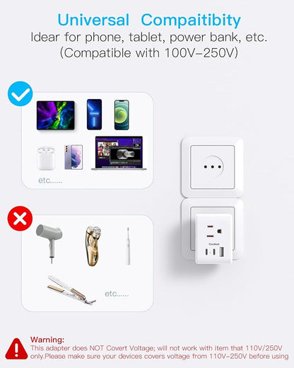 One Beat 2 Pack Italy Travel Plug Adapter, Type L Italy Power Adapter with 3 Outlets 3 USB Ports(2 USB C), 6 in 1 Travel Outlet Adaptor, 3 Prong Grounded Plug for USA to Italy, Chile, Uruguay