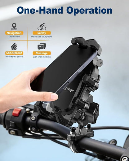 Motorcycle Phone Mount,Anti Vibration Bike Phone Holder for Handlebar, 360° Rotation Bicycle Phone Holder for Scooter, ATV,MTB,Dirt Bike,E-Bike,Compatible with iPhone 16 15 Pro
