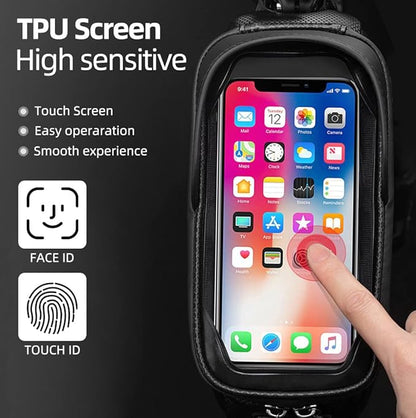 ROCKBROS Bike Frame Bag, Waterproof Top Tube Bike Bag, Large Storage Touch Screen Bike Cell Phone Holder Suitable for iphone X,11,12,13,14 Below 6.4"