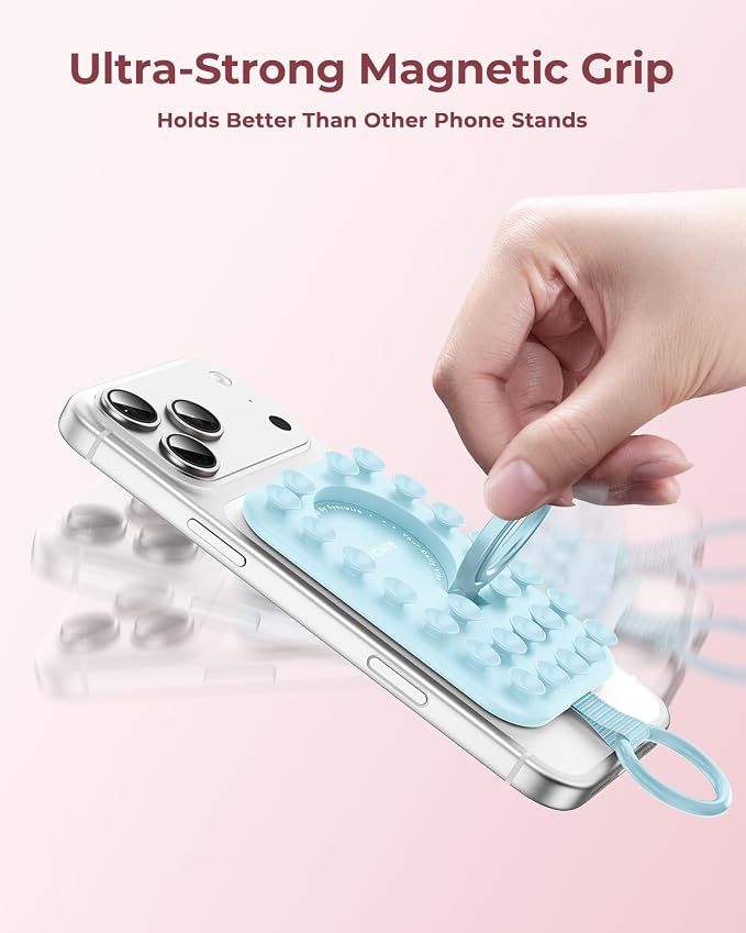Syncwire Magnetic Suction Phone Mount for MagSafe, Silicone Octo Cup Buddy Sticky Grip Ring Holder, Hands-Free/Selfie/Video for TikTok & Instagram Influencer/Creator, iPhone Compatible,Sky Blue