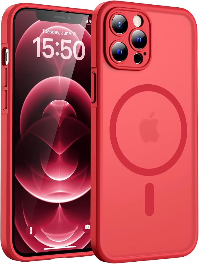 TOCOL for iPhone 12 Pro Max Case, Compatible with Magsafe Charger, Full Camera Protection, Translucent Matte for iPhone 12 Pro Max iPhone Case 6.7 inch (Red)