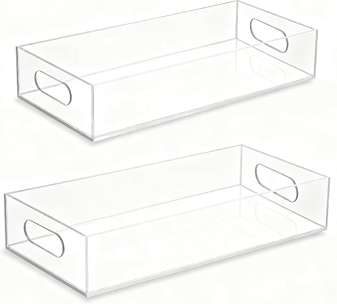 Acrylic Tray 2 PCS Toilet Tank Tray Toiletpaper Basket Back of Toilet Organizer,for Bathroom Organization Clear Decor and Countertop Storage