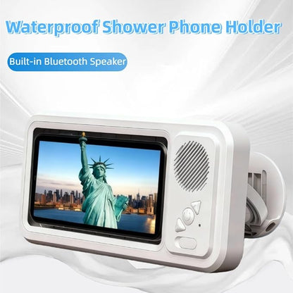 Shower Phone Holder with Speaker,Waterproof Phone Holder for Shower - Built-in Wireless Bluetooth Speaker,360° Rotation Ipx4 Waterproof, Enhanced Sound, for Bathroom, Shower Wall (Black)