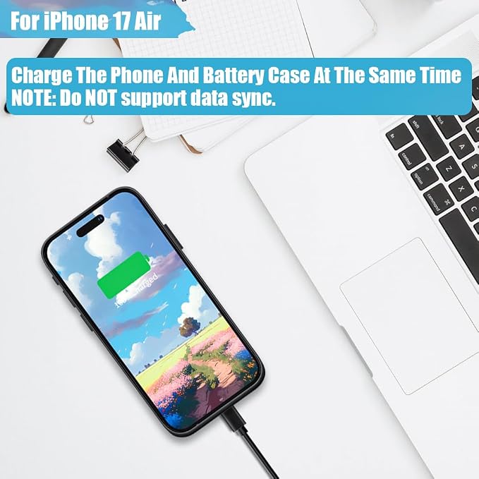 Battery Case for iPhone 17 Air, 6000mAh Rechargeable Extended Battery Charging/Charger Case, Add 100% Extra Juice (6.5 Inches) Black