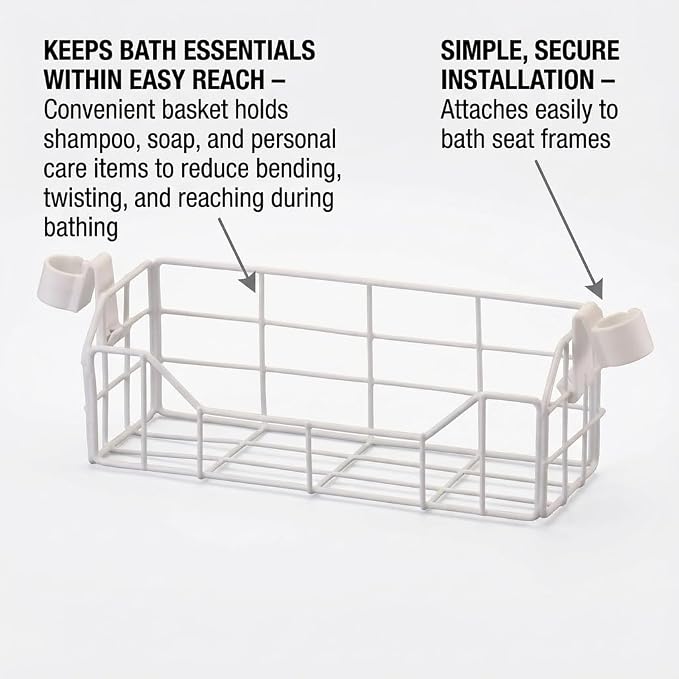 NOVA Bath & Shower Chair Basket – Universal Storage Caddy for Bath Seats & Shower Chairs, Fits 7/8” & 1” Tubing, Rust-Resistant, Easy Attach, Holds Shampoo & Soap