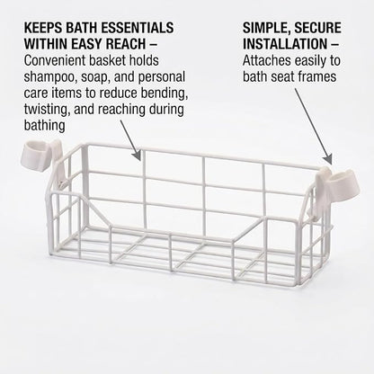 NOVA Bath & Shower Chair Basket – Universal Storage Caddy for Bath Seats & Shower Chairs, Fits 7/8” & 1” Tubing, Rust-Resistant, Easy Attach, Holds Shampoo & Soap