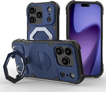 Magnetic Case for iPhone 17/17 Pro/17 Air/17 Pro Max, Heavy Duty Military Case with Ring Holder Anti-Fall Protection Outdoor Cover,17pro max,Blue